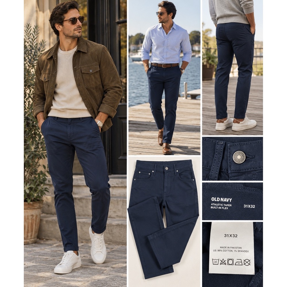 NWT Old Navy Men's Athletic Taper 5 Pocket Pants Navy Stretch 31x32 Preppy
